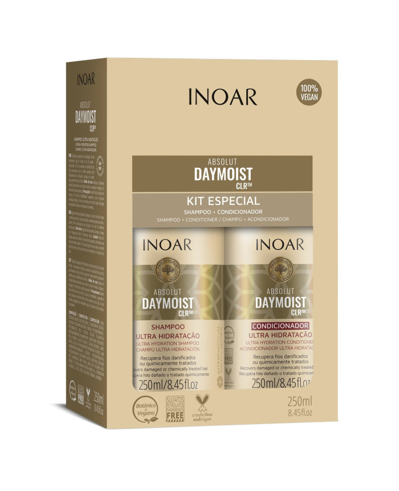 INOAR Daymoist Duo Kit - līdzekļu komplekts ķīmiski bojātiem matiem 2x250 ml