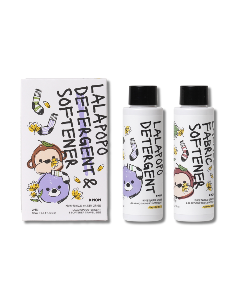K-MOM Lalabebe ceļojuma izmēra audumu MAZGĀJAMĀ LĪDZEKLIS un MĪKSTINĀTĀJS “Magnolia” (2 x 90ml.)